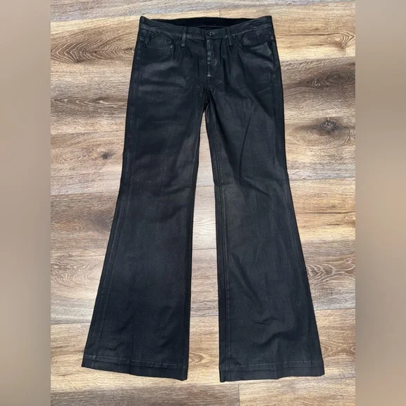 For All Mankind Womens High Rise Coated Slim Wide Leg Jeans Size 32 in Black🖤 - Picture 1 of 11